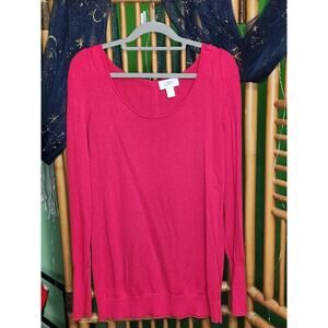 Ann Taylor LOFT Women's Medium Bright Pink Knit Long Sleeve Sweater Back Buttons